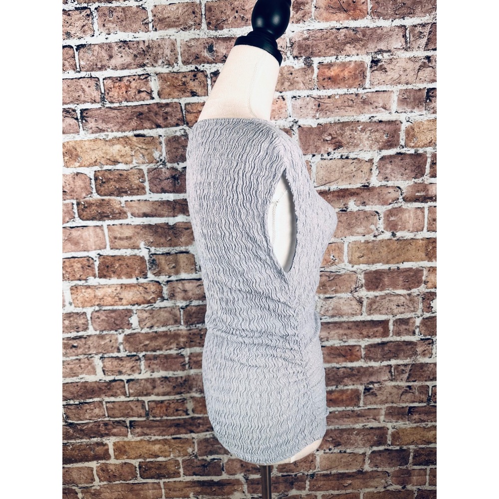 H&M Womens Light Grey Textured Crinkle Cap Sleeve Ruched Top Size S New NWT - Picture 8 of 11